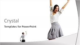  Presentation with happy angry - Beautiful presentation theme featuring happy dancing woman and small angry man isolated on white background backdrop and a white colored foreground