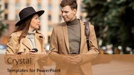  Presentation with university building - Theme featuring happy-dates-in-beige-casualwear background and a coral colored foreground