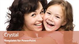  Presentation with displaying a happy mother cudd - PPT theme with happy daughter and her mother background and a coral colored foreground