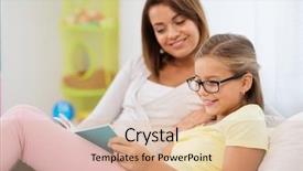  Presentation with family reading - PPT theme consisting of happy daughter with mother read background and a coral colored foreground