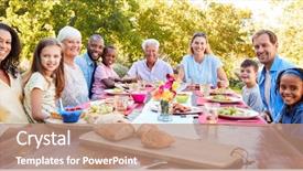  Presentation with beer garden friends in tracht - Cool new PPT layouts with happy day - friends and family having lunch backdrop and a coral colored foreground