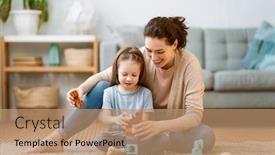  Presentation with mom daughter - PPT theme consisting of happy-day-mom background and a coral colored foreground