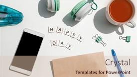  Presentation with work quality - PPT layouts having happy-day-wording-and-metal background and a  colored foreground