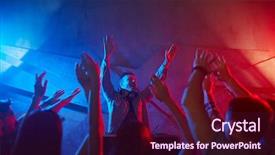  Presentation with youthful - Slide set with happy deejay entertaining youthful audience background and a wine colored foreground