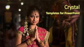  Presentation with indian traditional - PPT theme featuring happy deepavali - young indian girl in traditional background and a wine colored foreground