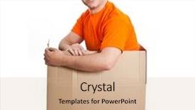  Presentation with box - Colorful presentation enhanced with insidebox - happy deliverer inside a box backdrop and a coral colored foreground