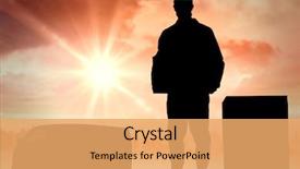  Presentation with shining - Colorful slide deck enhanced with happy delivery man carrying cardboard box against sun shining over city backdrop and a yellow colored foreground