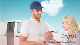  Presentation with happy sad face man - Cool new PPT theme with happy delivery man getting signature backdrop and a lemonade colored foreground