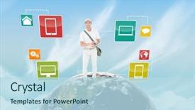 Presentation with digital earth abstract blue - Beautiful PPT theme featuring happy delivery man using digital backdrop and a  colored foreground