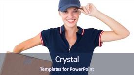  Presentation with cardboard - PPT theme with happy delivery woman holding cardboard background and a navy blue colored foreground