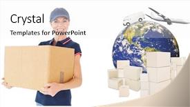  Presentation with cardboard - Cool new PPT theme with happy delivery woman holding cardboard backdrop and a white colored foreground