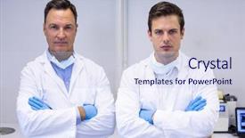  Presentation with nuclear arms - Beautiful presentation design featuring happy dentists standing with arms backdrop and a sky blue colored foreground