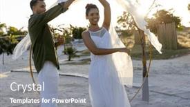  Presentation with marriage honeymoon - PPT theme consisting of happy-diverse-bride-and-groom background and a gray colored foreground