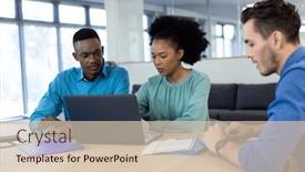  Presentation with global laptop - PPT theme featuring happy-diverse-business-people-using background and a lemonade colored foreground