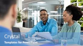  Presentation with global laptop - Presentation featuring happy-diverse-business-people-using background and a teal colored foreground