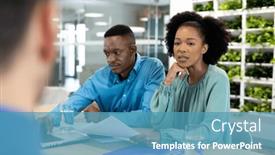  Presentation with global laptop - Presentation theme featuring happy-diverse-business-people-using background and a teal colored foreground