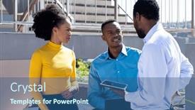  Presentation with diverse business people - Presentation theme having happy-diverse-business-people-using background and a ocean colored foreground