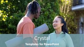  Presentation with free nature - Slides having happy-diverse-couple-holding-yoga and a light blue colored foreground