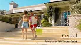  Presentation with party time - PPT layouts featuring happy-diverse-couple-leaving background and a lemonade colored foreground