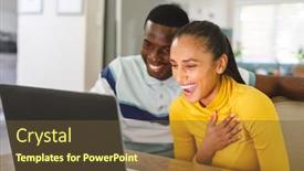  Presentation with happy life - Slide set enhanced with happy-diverse-couple-making-video background and a tawny brown colored foreground