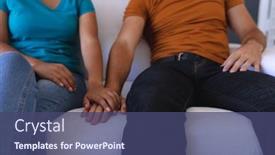  Presentation with holding hands - PPT theme having happy-diverse-couple-sitting background and a ocean colored foreground