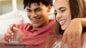  Presentation with living life - Slide deck featuring happy-diverse-couple-using-tablet background and a red colored foreground