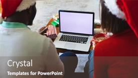  Presentation with space time - PPT theme enhanced with happy-diverse-couple-wearing-santa background and a tawny brown colored foreground