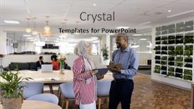  Presentation with corporation - Presentation theme with happy-diverse-female-and-male background and a light gray colored foreground