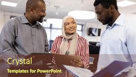  Presentation with corporation - PPT theme enhanced with happy-diverse-female-and-male background and a tawny brown colored foreground