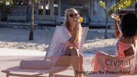  Presentation with party time - Presentation theme enhanced with happy-diverse-female-friends-having background and a coral colored foreground