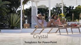  Presentation with party time - Presentation design consisting of happy-diverse-female-friends-having background and a soft green colored foreground