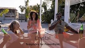  Presentation with party time - Presentation theme with happy-diverse-friends-having-party background and a tawny brown colored foreground