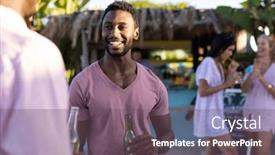  Presentation with beach party - Slide set having happy-diverse-friends-having-party background and a violet colored foreground