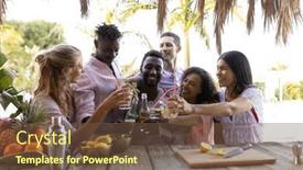  Presentation with beach party - PPT theme consisting of happy-diverse-friends-having-party background and a tawny brown colored foreground