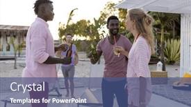  Presentation with party time - Theme having happy-diverse-friends-having-party background and a ocean colored foreground