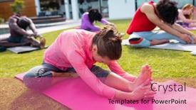  Presentation with yoga - Theme consisting of happy-diverse-friends-practicing-yoga background and a  colored foreground