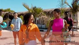  Presentation with friendship - Presentation having happy-diverse-friends-walking background and a red colored foreground