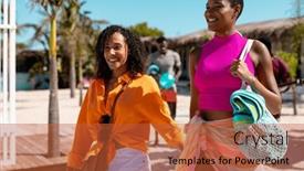  Presentation with friendship - Presentation theme with happy-diverse-friends-walking background and a red colored foreground