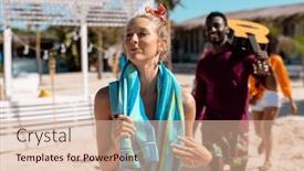  Presentation with friendship - Presentation theme with happy-diverse-friends-walking background and a coral colored foreground