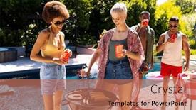  Presentation with party time - PPT layouts with happy-diverse-group-of-friends background and a coral colored foreground