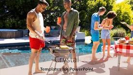  Presentation with party time - Presentation with happy-diverse-group-of-friends background and a coral colored foreground