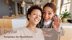  Presentation with quality life - Presentation featuring happy-diverse-lesbian-couple-having background and a soft green colored foreground