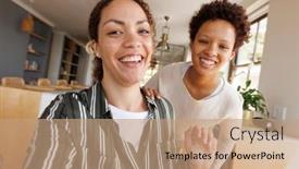  Presentation with quality life - PPT layouts consisting of happy-diverse-lesbian-couple-having background and a coral colored foreground