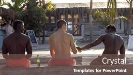  Presentation with party time - PPT layouts featuring happy-diverse-male-friends-having background and a violet colored foreground