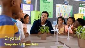  Presentation with diverse children - Presentation theme consisting of happy-diverse-male-teacher background and a violet colored foreground