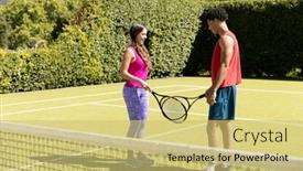  Presentation with hobbies - Slide set with happy-diverse-male-trainer background and a yellow colored foreground