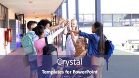  Presentation with diverse children - PPT theme having happy-diverse-school-children-high background and a ocean colored foreground