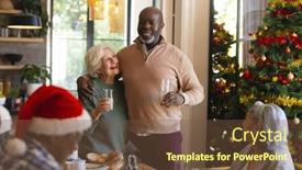  Presentation with retirement celebration - Slide deck having happy-diverse-senior-couple and a tawny brown colored foreground