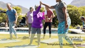  Presentation with retirement garden - PPT theme enhanced with happy-diverse-senior-female-friends background and a yellow colored foreground