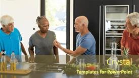  Presentation with health wellbeing - Presentation theme with happy-diverse-senior-friends-discussing background and a tawny brown colored foreground